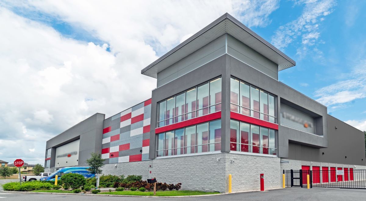 Large Self Storage Facility with blue background